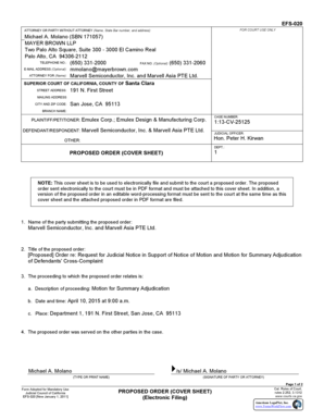 Proposed Order Cover Sheet