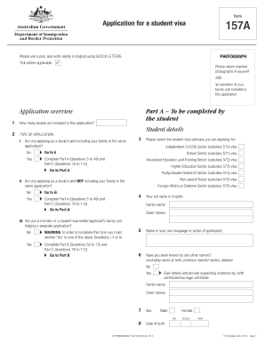 Australian Student Visa Application Form 157A
