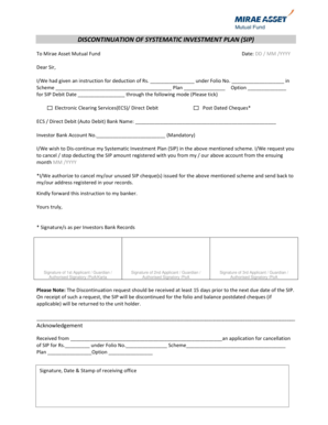 SIP Discontinuation Request Form