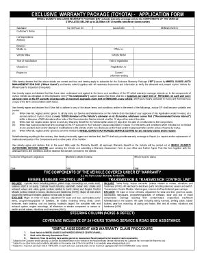 Toyota Exclusive Warranty Package Application Form