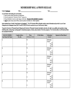 Membership Roll and Photo Release Form