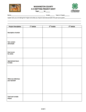 4-H Knitting Project Sheet