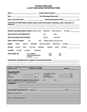 Citizen Complaint Illicit Discharge Reporting Form