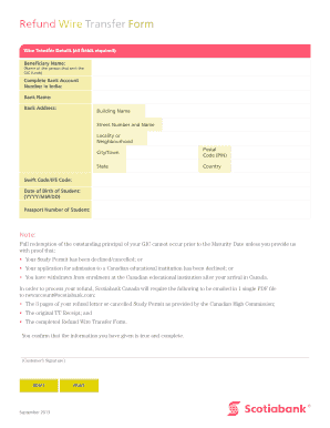 Refund Wire Transfer Form - Scotiabank