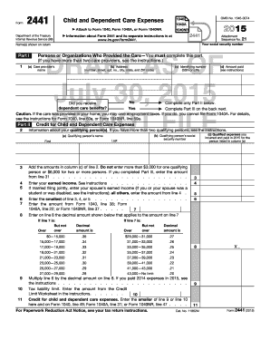 IRS Form 2441 Child and Dependent Care Expenses