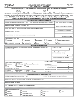 WV NRAE Application for Certificate of Full or Partial Exemption