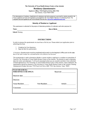 Texas Residency Questionnaire