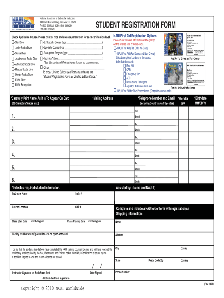 Student registration bformb - NAUI - naui Preview on Page 1