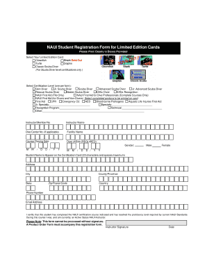 NAUI Student Registration Form for Limited Edition Cards