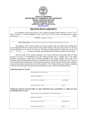 Tennessee Pre-Need Funeral Trust Agreement