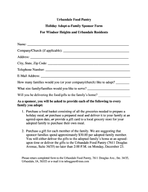 Fillable Online Urbandalefoodpantry Urbandale Food Pantry Holiday