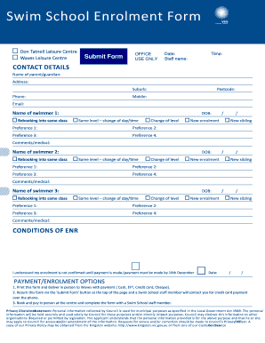 Swim School Enrolment Form