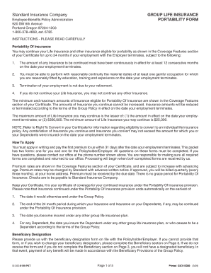 Standard Insurance Group Life Portability Form