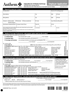 Anthem Blue Cross Small Group Health Coverage Application