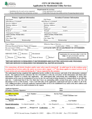 City of Franklin Residential Utility Services Application