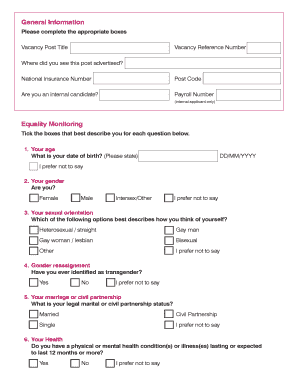 Equality Monitoring Form for Job Applicants