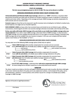 Louisiana Uninsured/Underinsured Motorist Bodily Injury Coverage Form