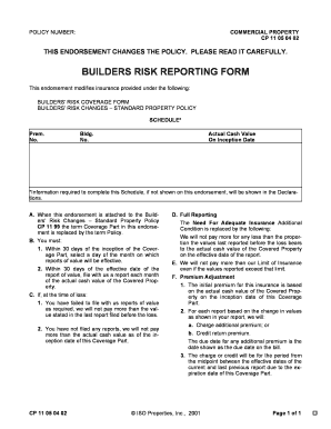 Builders Risk Reporting Form