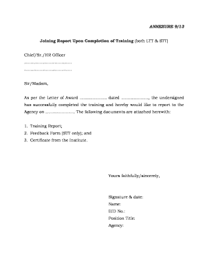 Joining Report Upon Training Completion