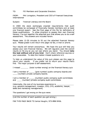 Financial Literacy Self-Assessment Quiz
