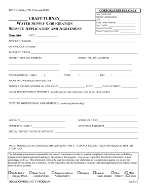 RUS-TX Bulletin 1780-9 Service Application and Agreement