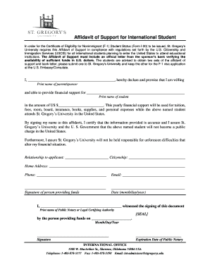 Affidavit of Support for International Student