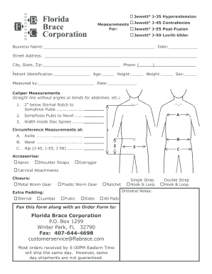 Weight age chart - jewett brace measurements