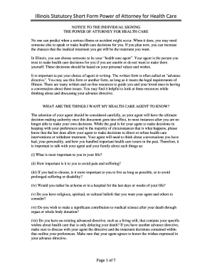 Illinois Statutory Short Form Power of Attorney for Health Care