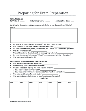 Exam Preparation Form