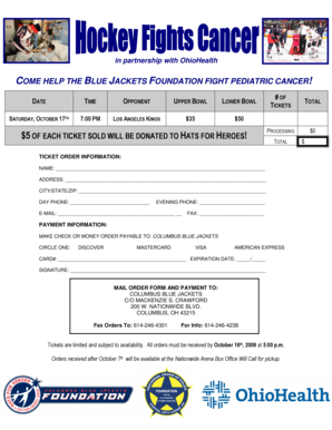 Columbus Blue Jackets Ticket Order Form