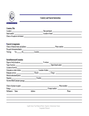 Cemetery and Funeral Instructions