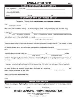 Santa Letter Form 2015