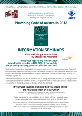 Plumbing Code of Australia 2013 Information Seminars Registration Form
