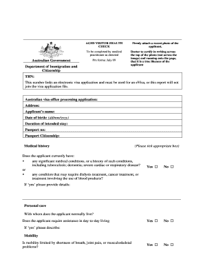 Australian Aged Visitor Health Form