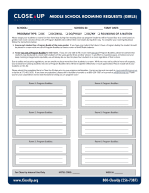 Middle School Rooming Request Form
