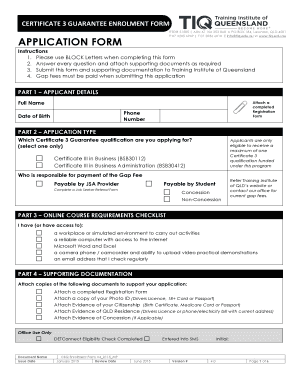 Certificate 3 Guarantee Enrolment Form