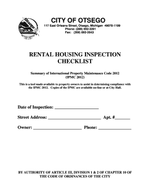 Rental property inspection checklist - Rental Housing Inspection Checklist - City of Otsego Michigan - cityofotsego