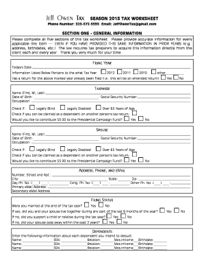 2012 US Federal Tax Worksheet