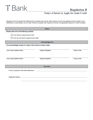 Regulation B Joint Credit Notice