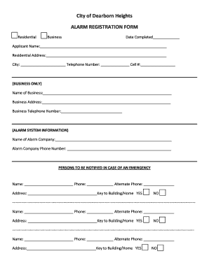 Alarm Registration Form