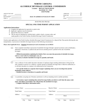 North Carolina Special One-Time Permit Application