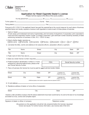 Ohio Retail Cigarette Dealer License Application