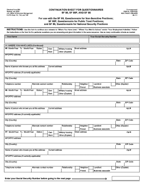 Standard Form 86A Continuation Sheet for Questionnaires