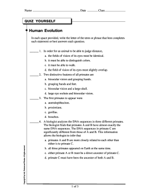 Human Evolution Quiz