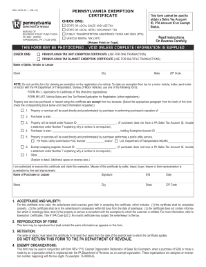 Pennsylvania Exemption Certificate