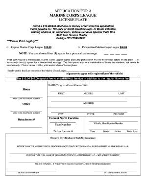 Marine Corps League License Plate Application