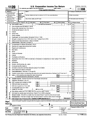 US Corporation Income Tax Return Form 1120