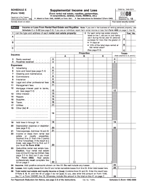 Schedule E Form 1040 Supplemental Income and Loss