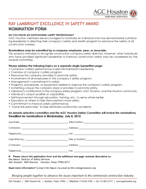 Ray Lambright Excellence In Safety Award Nomination Form pdf