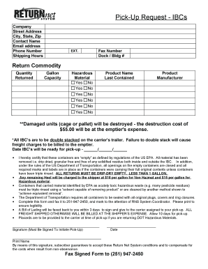 IBC Pick-Up Request Form